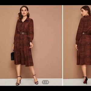 Snakeskin printed belted dress
